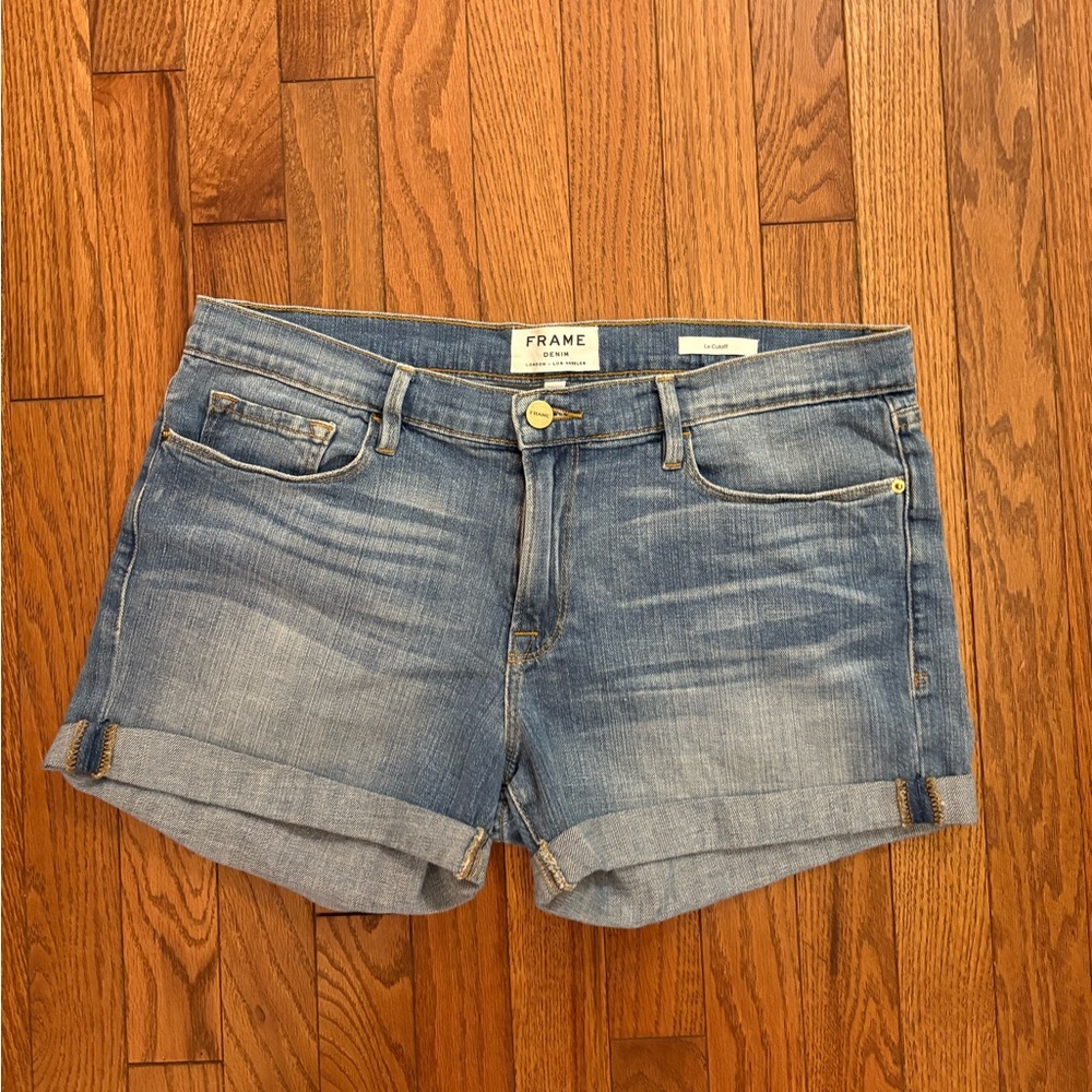 Frame Le Cut Off Cuffed Denim Blue Jean Shorts